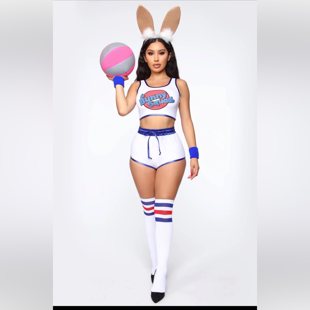 Basketball Bunny Babe 5 Piece Costume Set White/Blue